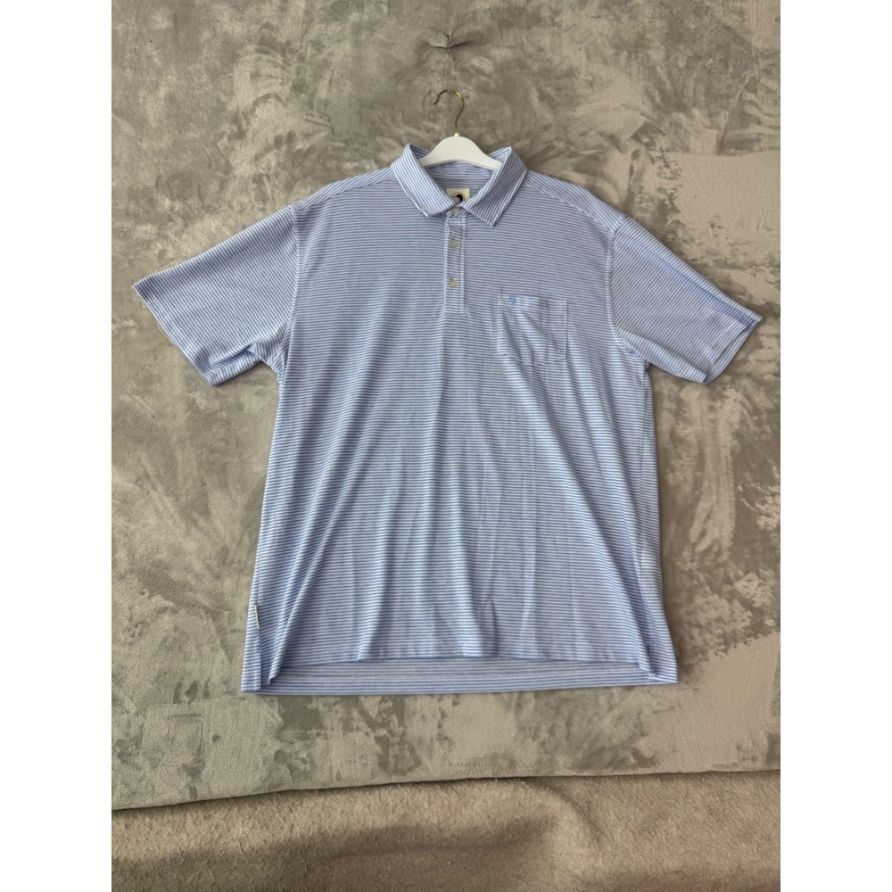 Duck Head Mens XL Blue White Striped Performance Polo Shirt Stretch Pocket